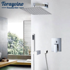 Torayvino mixer tap in shower Set 8" Bathroom Square Top Shower Head Wall Mounted Rainfall Shower tap with sprayer Hand taps Set