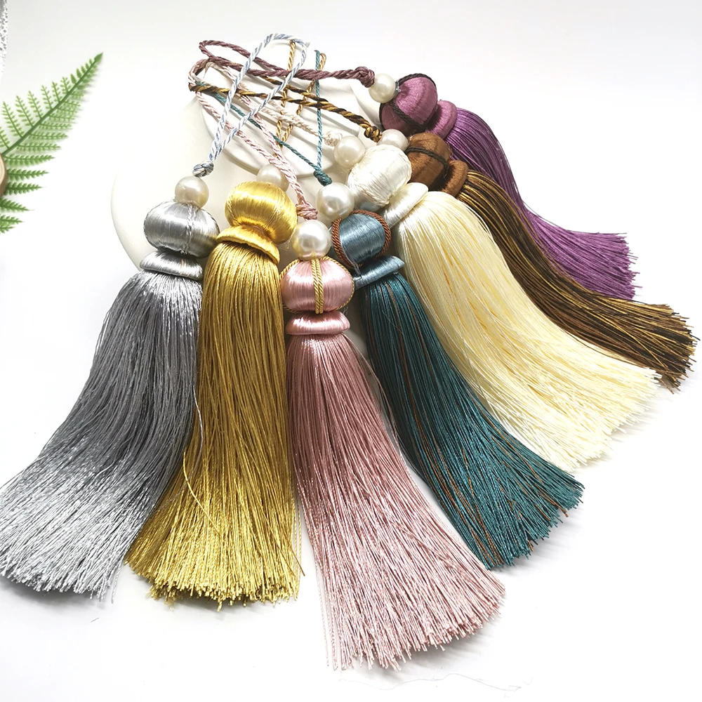 Description Picture 3 of item1Pc Tassel 18CM Polyester Key Tassels with Loop Pearl Tassel Fringe Big Brush Curtain Tassel Trim Charm for DIY Craft Home Decor