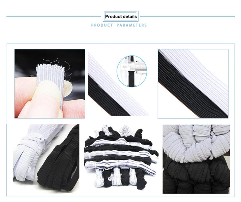 Description Picture 4 of item3/4/5/6/8/10MM White/black Flat Elastic Bands Elastic rubber band wedding Garment elastic tape for DIY sewing Stretch Rope acces