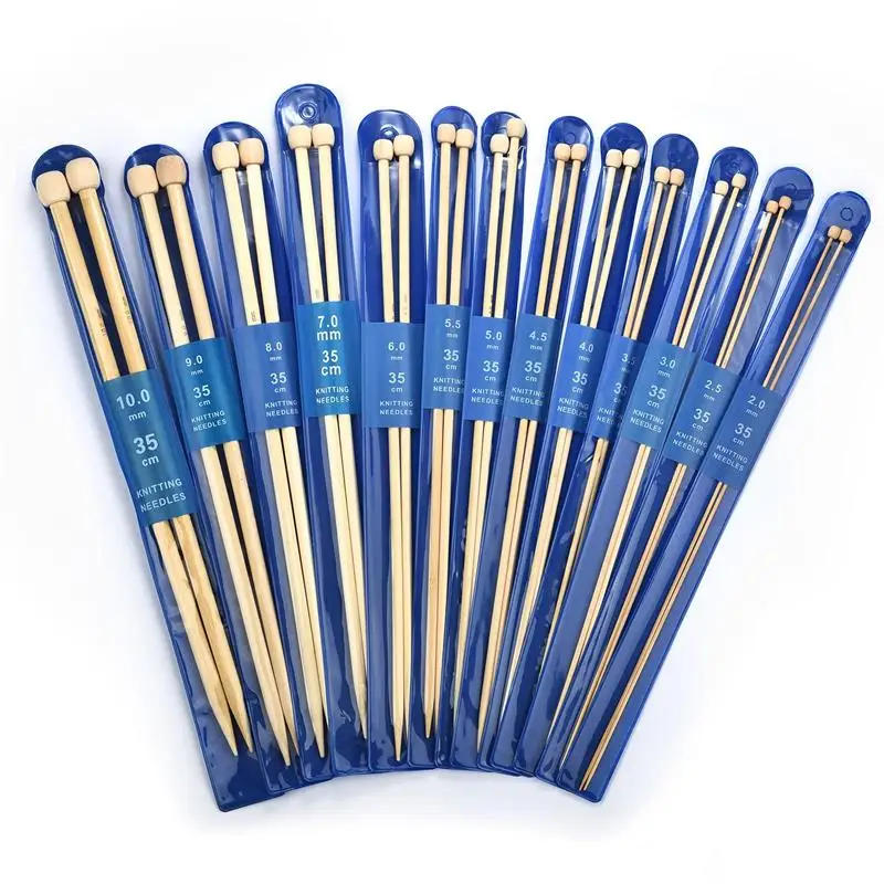 Description Picture 6 of item2 Pcs/Set Bamboo Knitting Needle Crochet Single Pointed Hat Scarf DIY Hand Sewing Accessory 35cm Long Sweater Weaving Needle