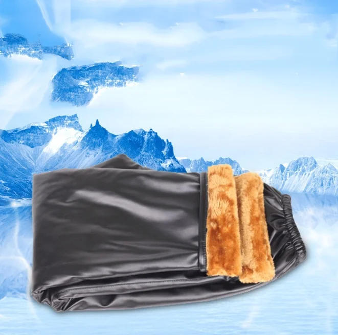 Description Picture 4 of itemMen's Winter Pants Faux Leather Brushed  PU Pants Thicken Casual chaparejos Fleece Trousers Plus Size XXXL Mens Men Clothing