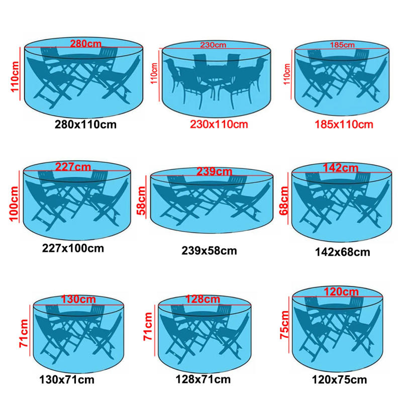 Description Picture 6 of itemVarious Sizes Outdoor Garden Patio Large Round Waterproof Furniture Protector Table Chair Set Dust Furniture Cover