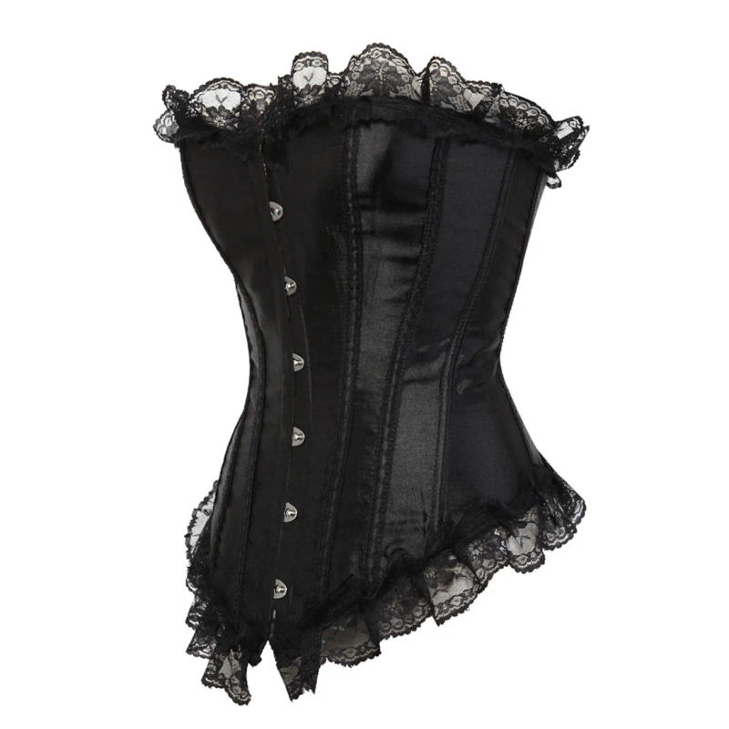 Description Picture 3 of itemWomen Sexy Corsets Satin Lace up Boned Overbust Corset and Bustier Trim Showgirl Sipe Lingerie