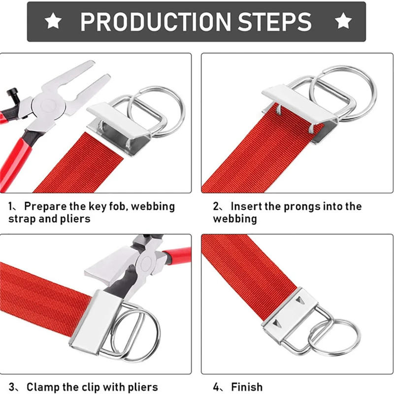 Description Picture 6 of item20/40/60PCS Webbing Tail Clip Key Fob Hardware 25mm Keychain Split Ring with Tool  Pliers for Wrist Wristlets Cotton Tail Clip