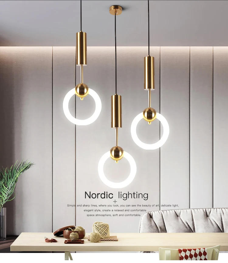Description Picture 3 of itemModern Northern Europe Pendant Lamp Iron Glass Gold Hotel Room Parlor bedroom Spiral staircase Annulus Simple atmosphere LED