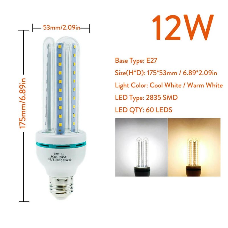 Description Picture 6 of itemEnergy Saving E27 LED Corn Light Bulbs 3W 5W 7W 9W 12W U Tube Fluorescent Neon Flood Lights 220V 110V Home Lamps 360° Lighting