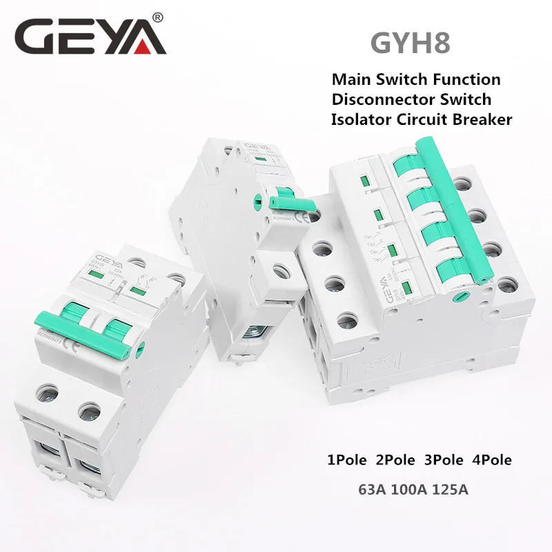 Description Picture 5 of itemDin Rail 2Pole Main Switch Function Disconnector Switch Isolator Circuit Breaker 400VAC DP Breaker GEYA GYH8