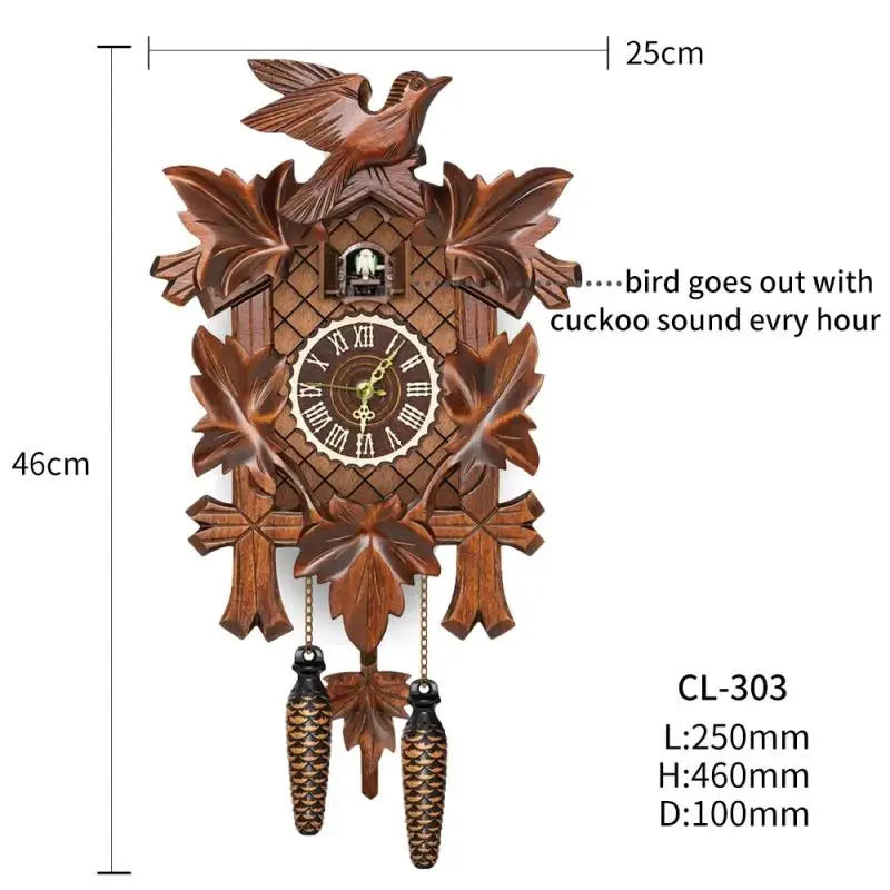 Description Picture 6 of itemGerman Black Forest Cuckoo Clock Retro Nordic Style Wooden Cuckoo Wall Clock Vintage Nordic Style Wall Alarm Clock for Home