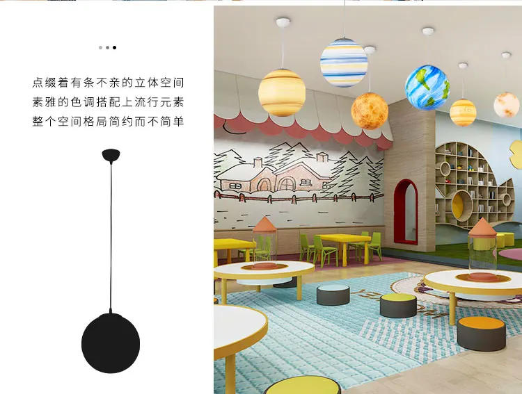 Description Picture 4 of itemNordic Universe Planet Acrylic Pendant Light Moon Sun Earth Mars Uranus Mercury Creative bedroom children room hanging lamp Deco