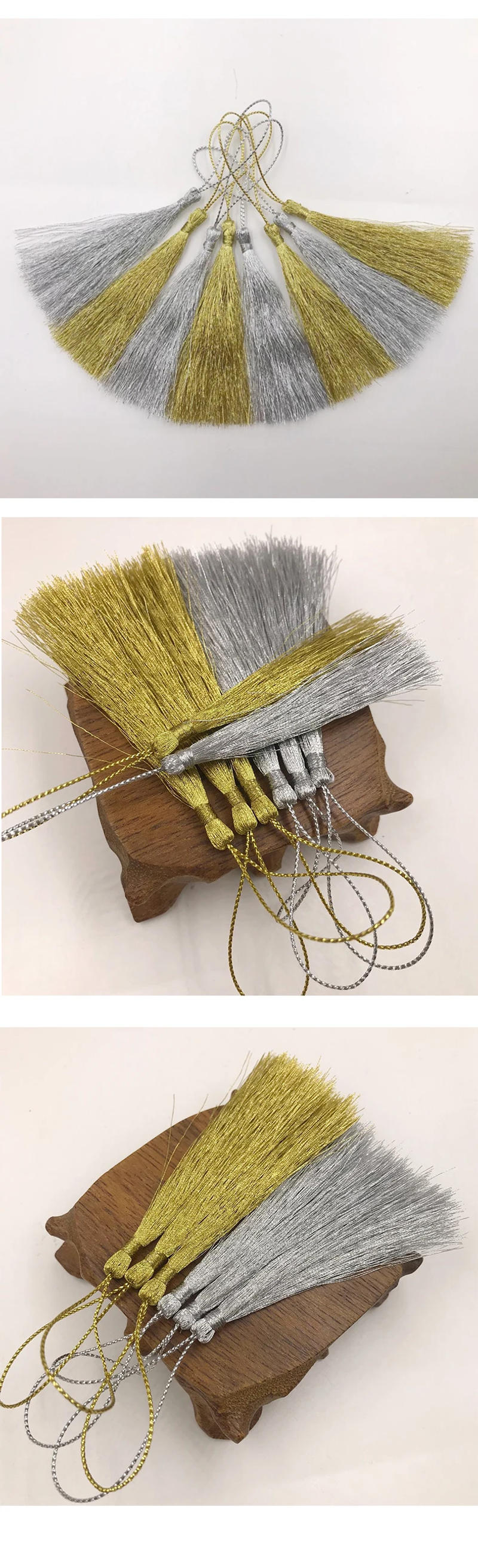 Description Picture 5 of item32PCS Gold silk Silver Tassels fringe Polyester pendant Bookmark Jewelry Accessories for Craft DIY Curtains Clothes Decorative