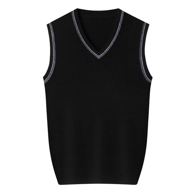 Description Picture 6 of item100% Wool Mens Knit Tank V Neck Sleeveless Jumpers Sweater Pullover Solid Basic for Autumn Winter Casual Business 00253