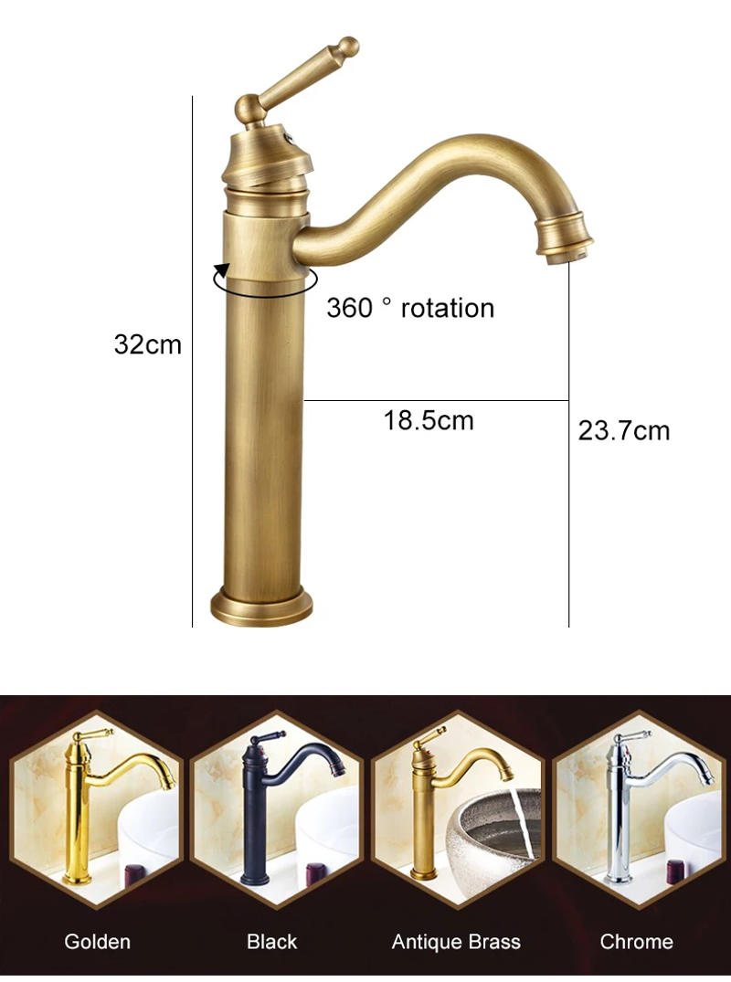 Description Picture 4 of itemBathroom Tall Basin Sink Faucet 360 degree Turn Sink Hot and Cold Bath Sink vessel faucets Water Mixer Crane EL5002
