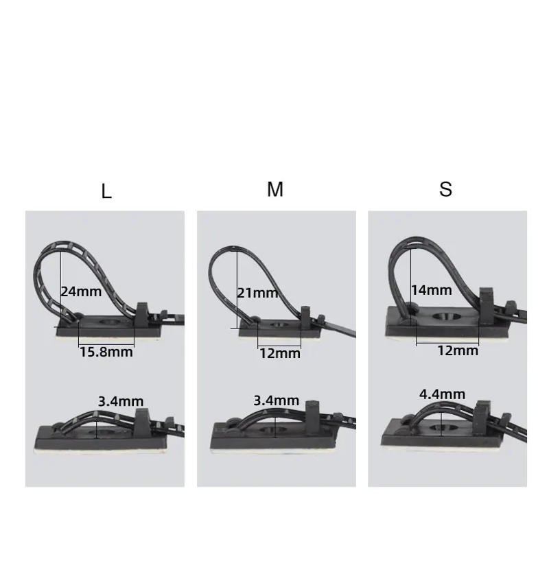 Description Picture 5 of item20/100PCS Cable Tie Mount Adjustable Clips Self Adhesive Strap Fix Holder Plastic Network Wire Power Cord Car Organizer Clamp