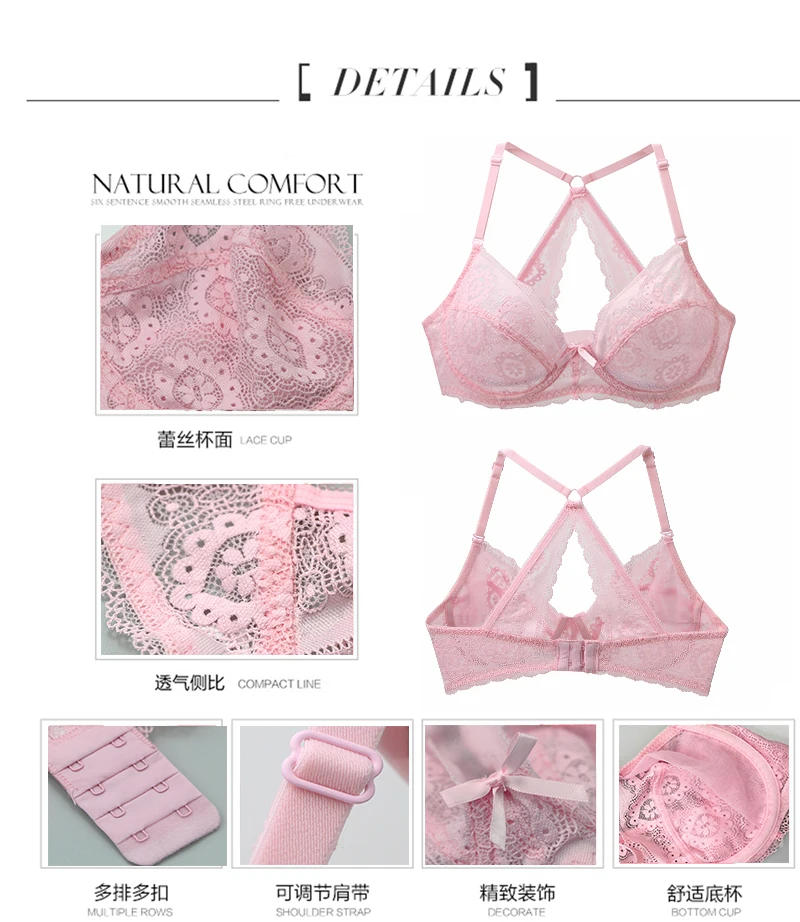 Description Picture 6 of item2024 New Sexy Plus Size Bralette Bras For Women Hollow Out Underwire Intimates Embroidery Mesh Lingerie BCDE Cup Brassiere