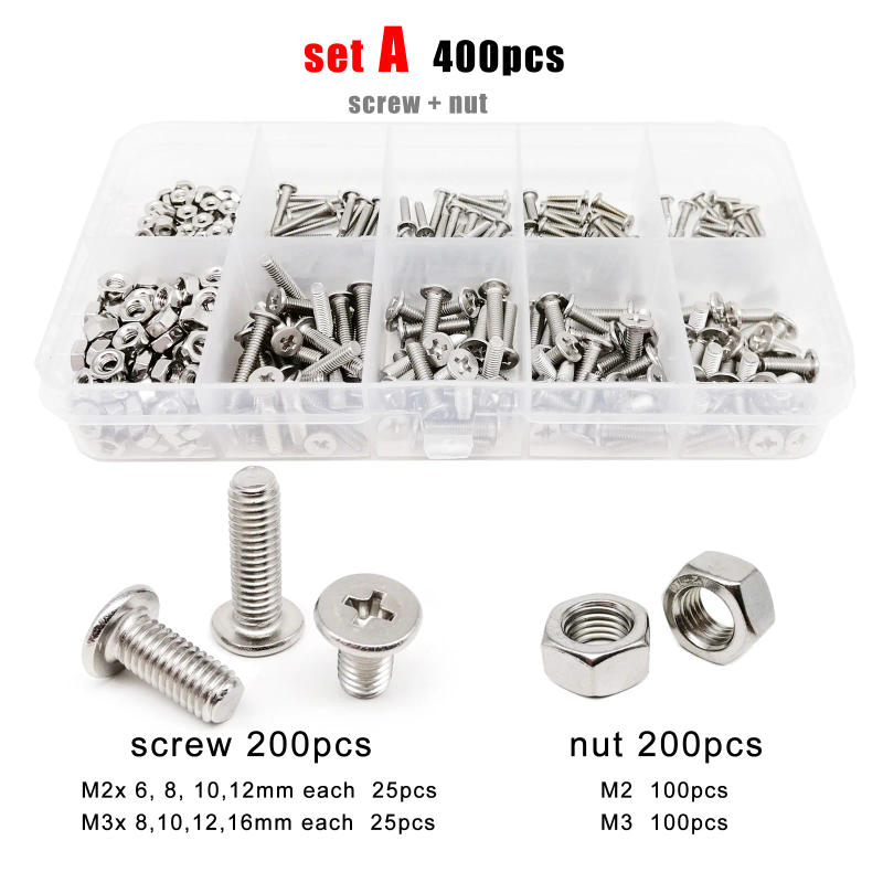 Description Picture 4 of item400/2100pcs M1.6 M2 M2.5 M3 M4 304 Stainless Steel Cross Phillips Flat Ultra Thin Head Screw Bolt Nut Washer Assortment Set Kit