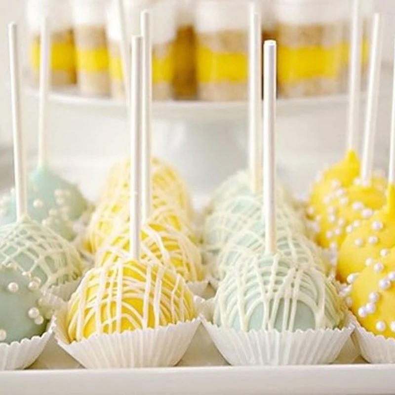 Description Picture 3 of item50/100Pcs/set Plastic Lollipop Stick Safe White Cake Pop Sucker Sticks For Chocolate Sugar Candy Lollypop DIY Mold Bakeware Tool