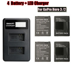 4pcs AHDBT-301/302 Battery+Double slot LCD Screen Display USB Charger Kit for Gopro hero3 3+ Action camera accessories