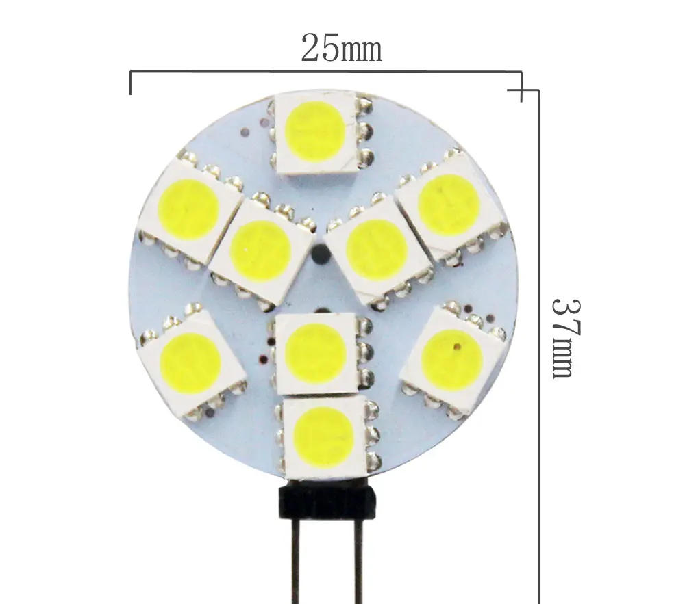 Description Picture 2 of item2PCS/Lot on DC 12V Input 5050 SMD LED Chips Bulb 1.8W G4 Socket 9 Warm Cold White Lamp 3000K 6500K