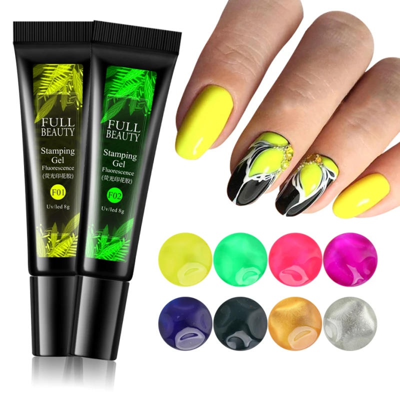 Description Picture 5 of item8ml Fluorescent Gel Nail Stamping Polish Neon Color Nails Template Transfer Image Print Gel Varnish Stencil Manicure Tool BE1916