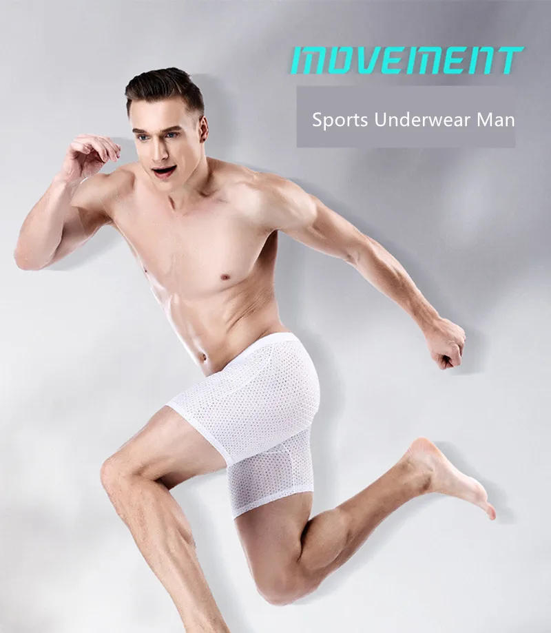 Description Picture 4 of item2023 Boxers Briefs Man Ice Silk Shorts Underpants Male Large Size Men's Mesh Panties Breathable Long Boxer For Men Underwear