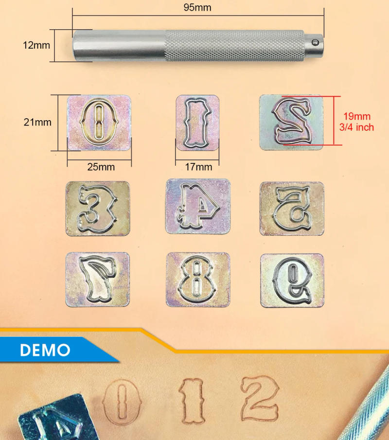 Description Picture 3 of itemOWDEN 10 Pcs 3/4" Professional Number Stamping Tool Kit for Leathercraft Figure Stamping Set