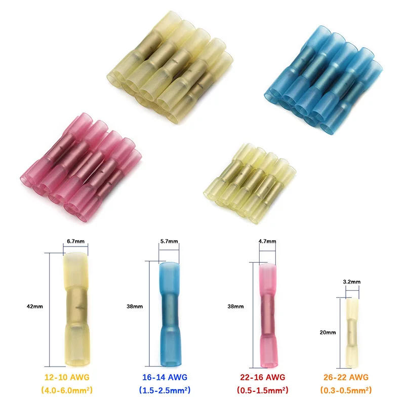 Description Picture 2 of item10/50/100pcs Electrical Heat Shrink Butt Crimp Terminals Solder Seal Wire Connectors Terminal Automotive Insulated Waterproof