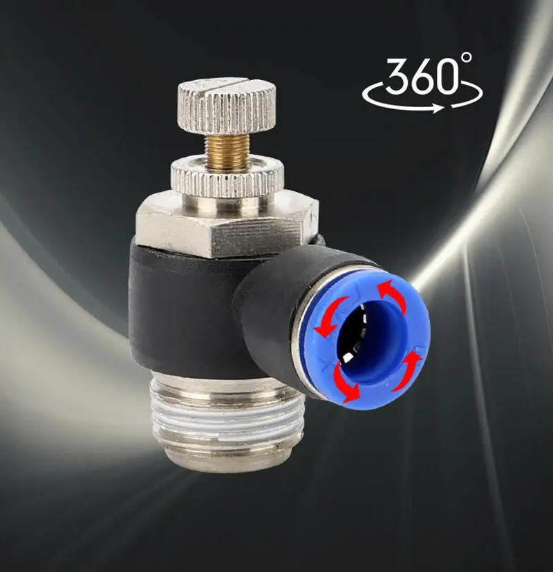 Description Picture 5 of itemSL Pneumatic L type Speed Flow Controller 4-12mm OD Hose Tube 1/8" 1/4" 3/8" 1/2"BSP Male Gas Airflow Limit Valve Quick Fitting