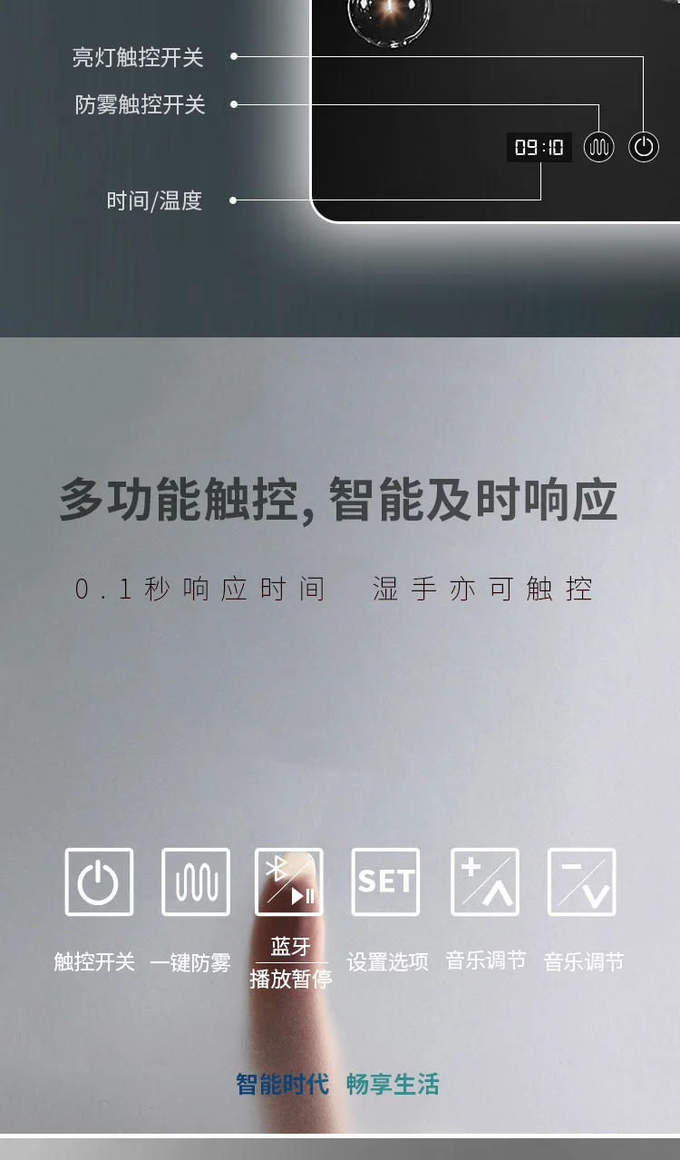 Description Picture 6 of itemSmart Mirror Bathroom LED Wall Hanging Bathroom Mirror Toilet with Light Makeup Antifog Glasses Touch Screen Bathroom Mirror