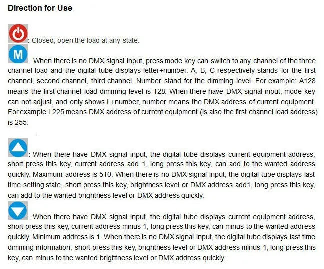 Description Picture 5 of itemDMX302 High voltage DMX triac led dimmer brightness controller AC90V-240V 50Hz/60Hz Output 3channels 1A/CH for led panel light