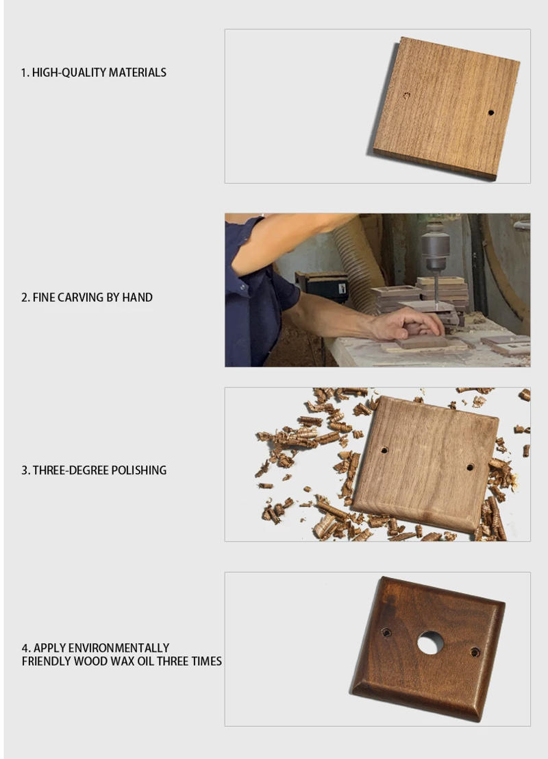 Description Picture 3 of itemAvoir Black Walnut Toggle Switch 1-4 Gang 2 Way Usb Wall Power Socket Solid Wood Panel LED Lighting Dimmer Switch Use For Home