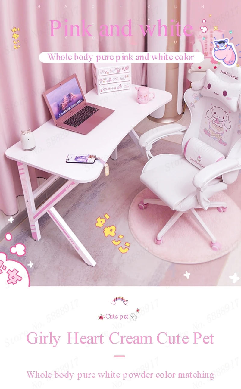 Description Picture 2 of itemPink and white computer desk home desktop game table live broadcast can rotate and adjust modern minimalist desk