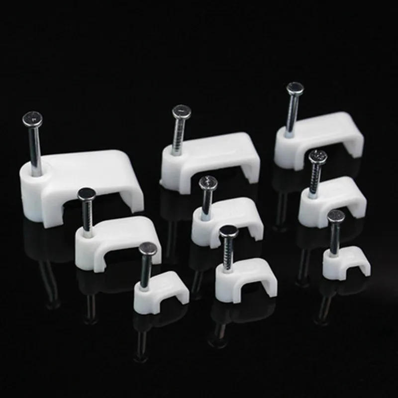 Description Picture 5 of item100Pcs Multipurpose Wall Home Supplies Fixing Cable Clip Mount Square Clamp Office Trough Sub Line Wire Card With Nail