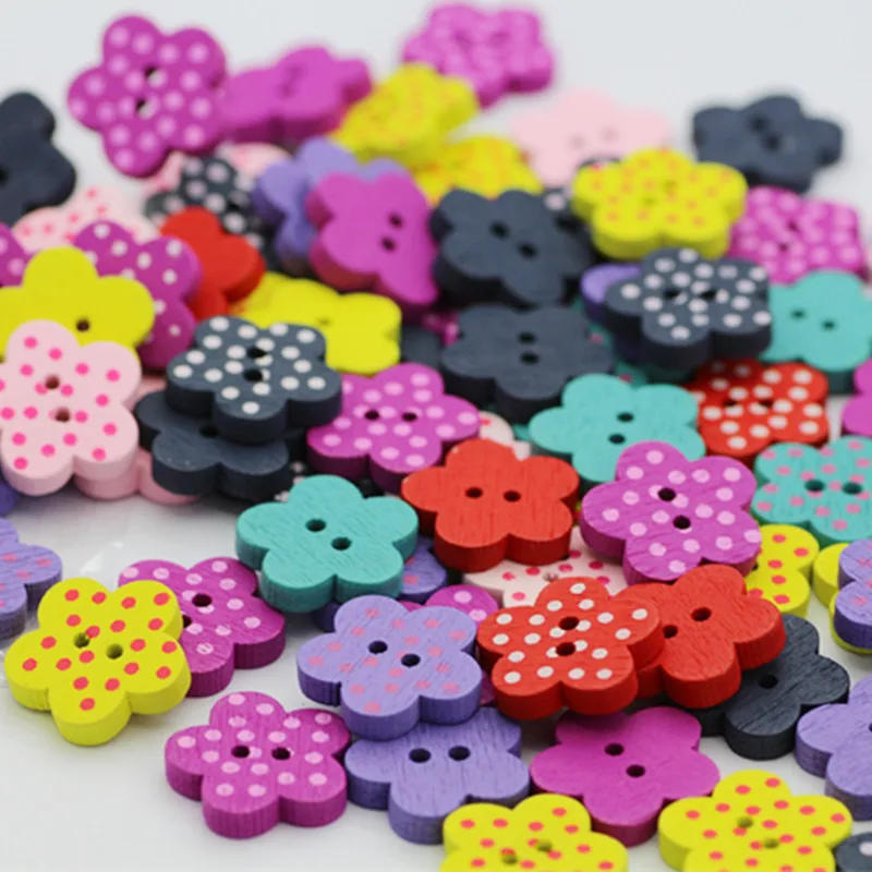 Description Picture 3 of item100pcs 15mm Wood Polka Dots Star/Heart/Flower Spotted Buttons Sewing 2 Holes DIY Wedding Crafts Embellishments For Scrapbooking