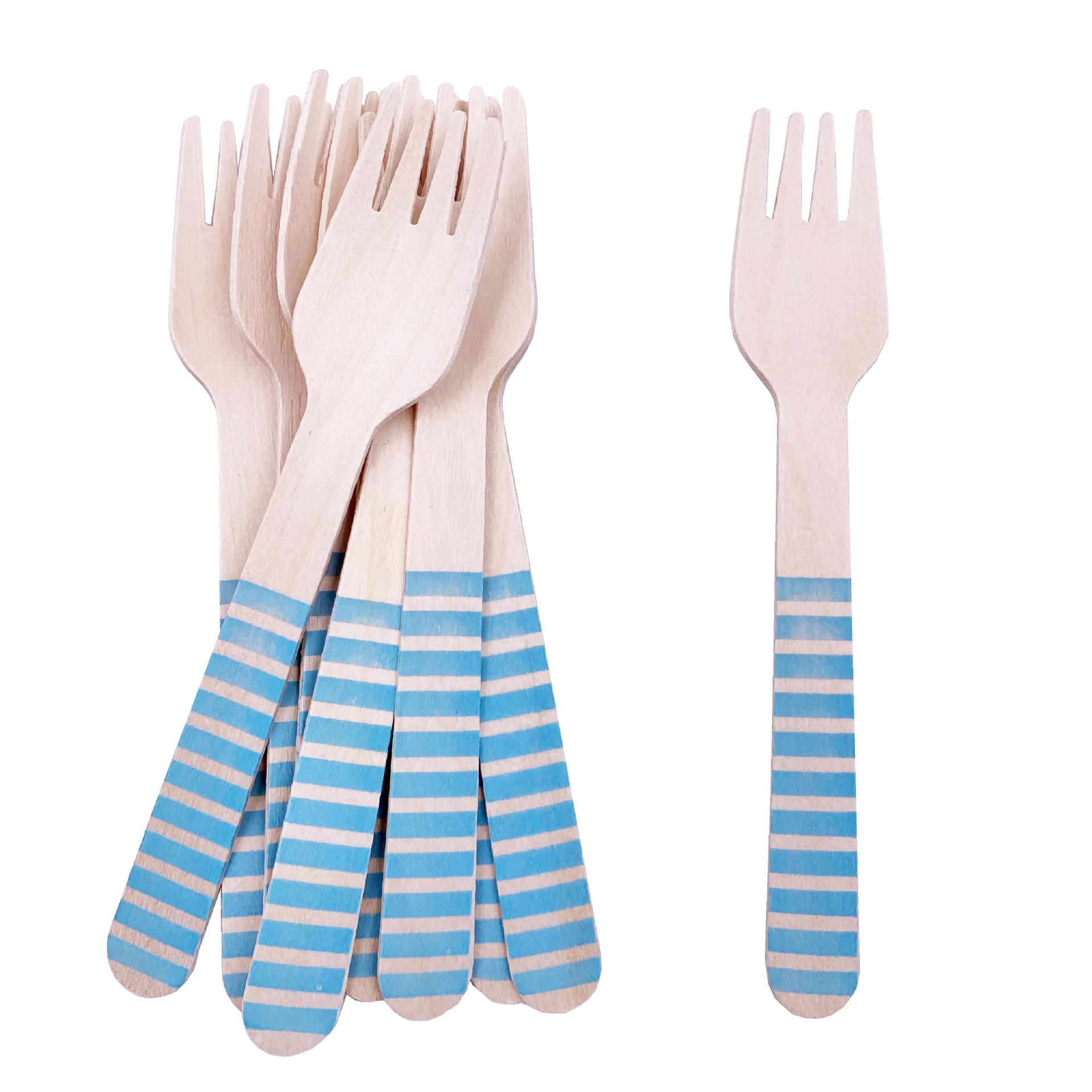 Description Picture 2 of item16pc Wooden Blue Pink Fork Knife Spoon Disposable Tableware Kids Baby Shower Supplies Wedding  Happy Birthday Party Decor