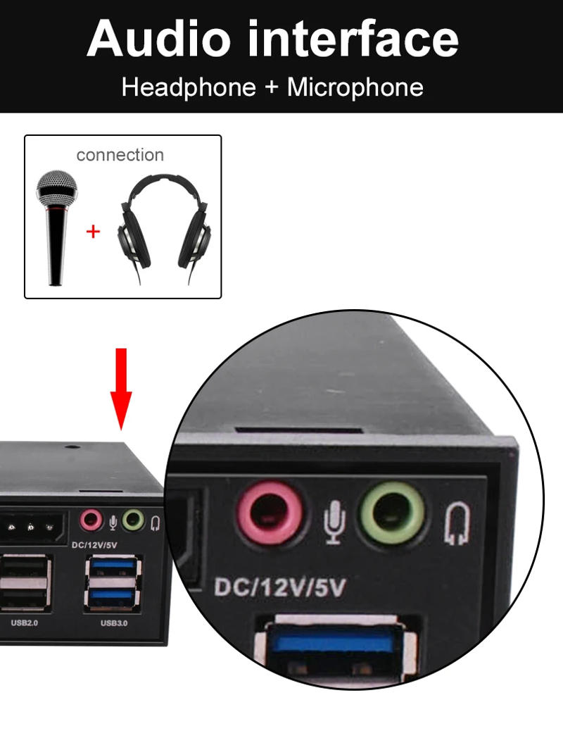 Description Picture 6 of itemDeepFox Multifuntion 5.25" Media Dashboard Card Reader USB 2.0 USB 3.0 20 Pin e-SATA SATA Front Panel for Optical Drives Bay