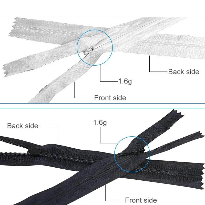 Description Picture 6 of item3# Black White Mini Invisible Zippers Nylon Coil For Tailor Sewing Crafts Nylon Zipper Dress Sofa Cover Zippers 13/15/18/20/23cm