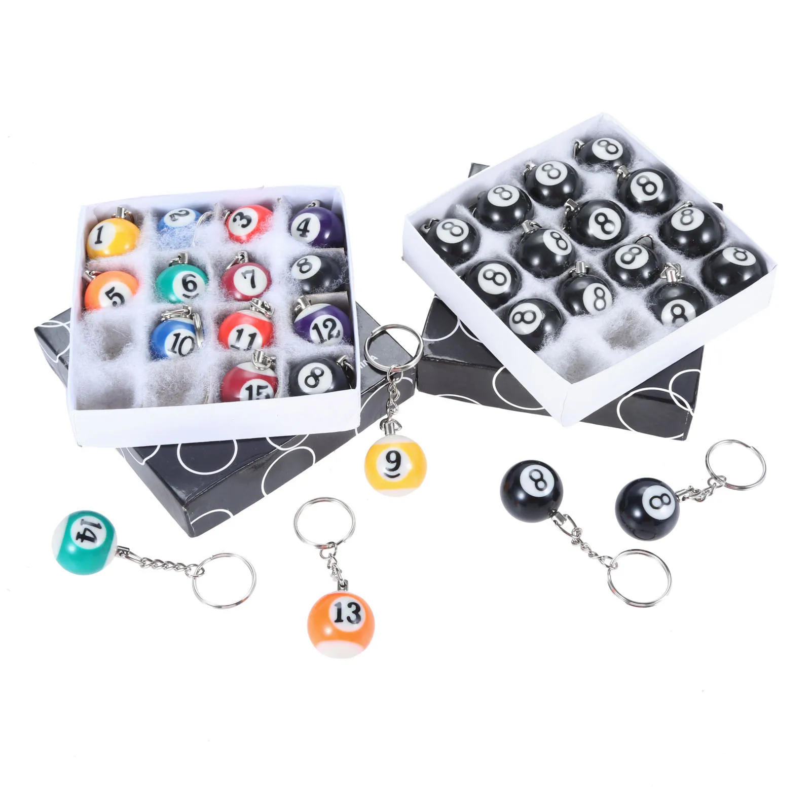 Description Picture 2 of item16Pcs Mini Pool Billiard Shaped Keychain Table Ball Key Ring Creative Hanging Decorations Lucky No8 Gifts for Men Snooker Player