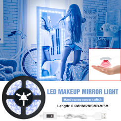 PIR Motion Sensor Led Makeup Light Smart Hand Sweep Lamp Strip USB Led Mirror Light 5V Bathroom Waterproof Led Wall Lamp 0.5M~5M