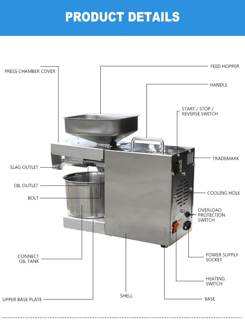 Description Picture 6 of itemCommercial Oill Presser Small Household Oil Pressing Machine Peanut Sesame Plant Seed Oil Press