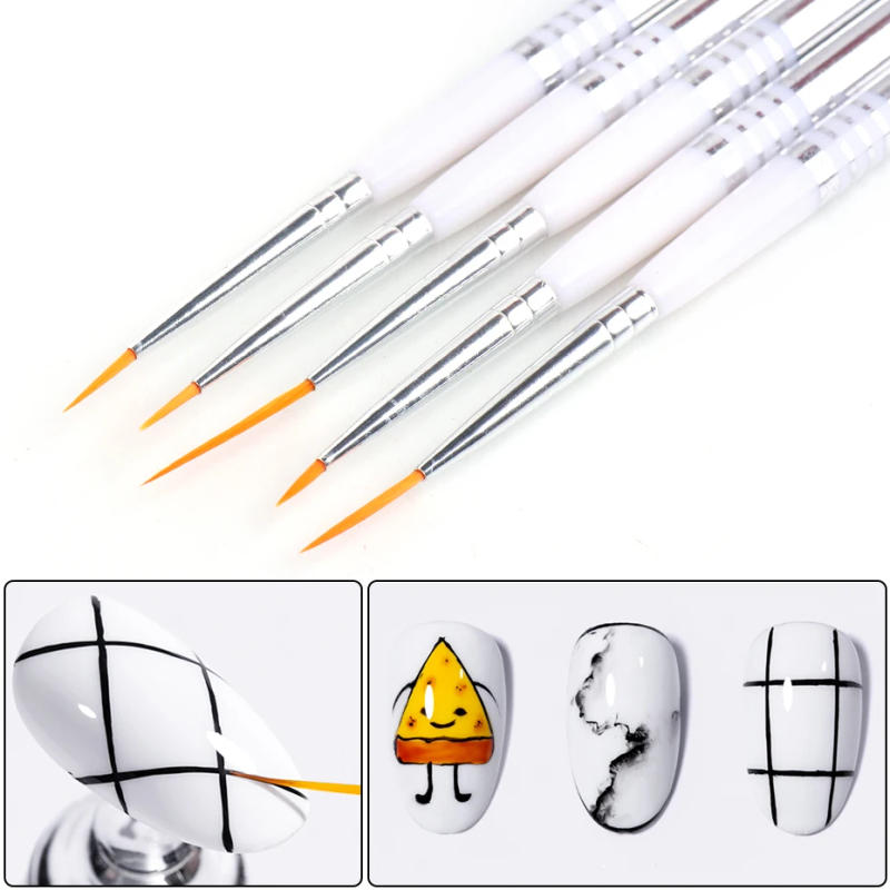Description Picture 3 of item5pcs White Dual End Nail Art Dotting Pen Set French Stripe Nail Liner Flower Brush Drawing Painting Carving Manicure Tools