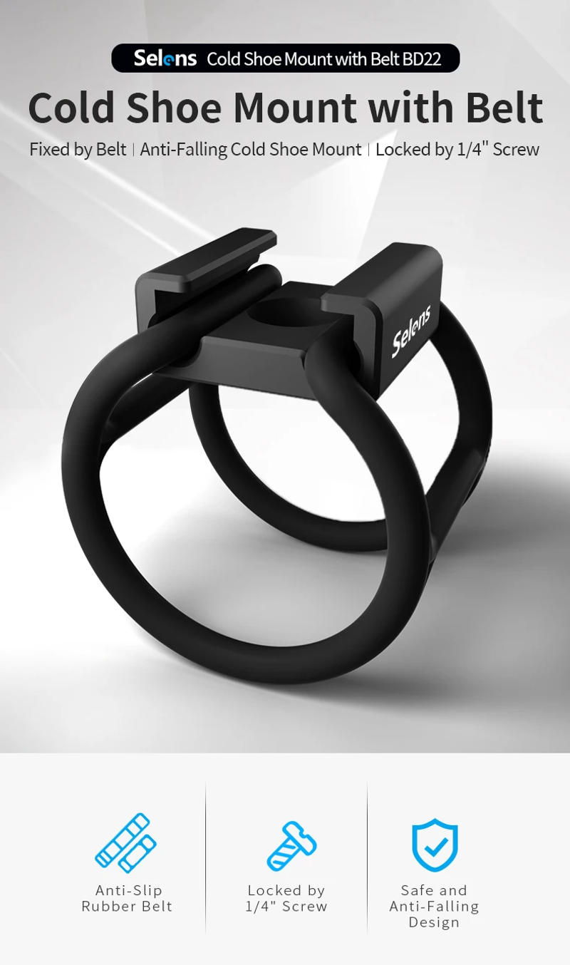 Description Picture 2 of itemSelens Cold Shoe Mount Adapter with 6.5CM and 10CM Belt 1/4 Tread Hole for Camera Cage LED Light Microphone Monitors