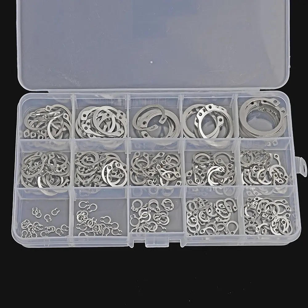 Description Picture 4 of item225X Circlip Retaining Ring Snap  Card Outer Clamp Spring C-type Shaft Collar Washer Assortment Kit A2 Stainless Steel 3-25