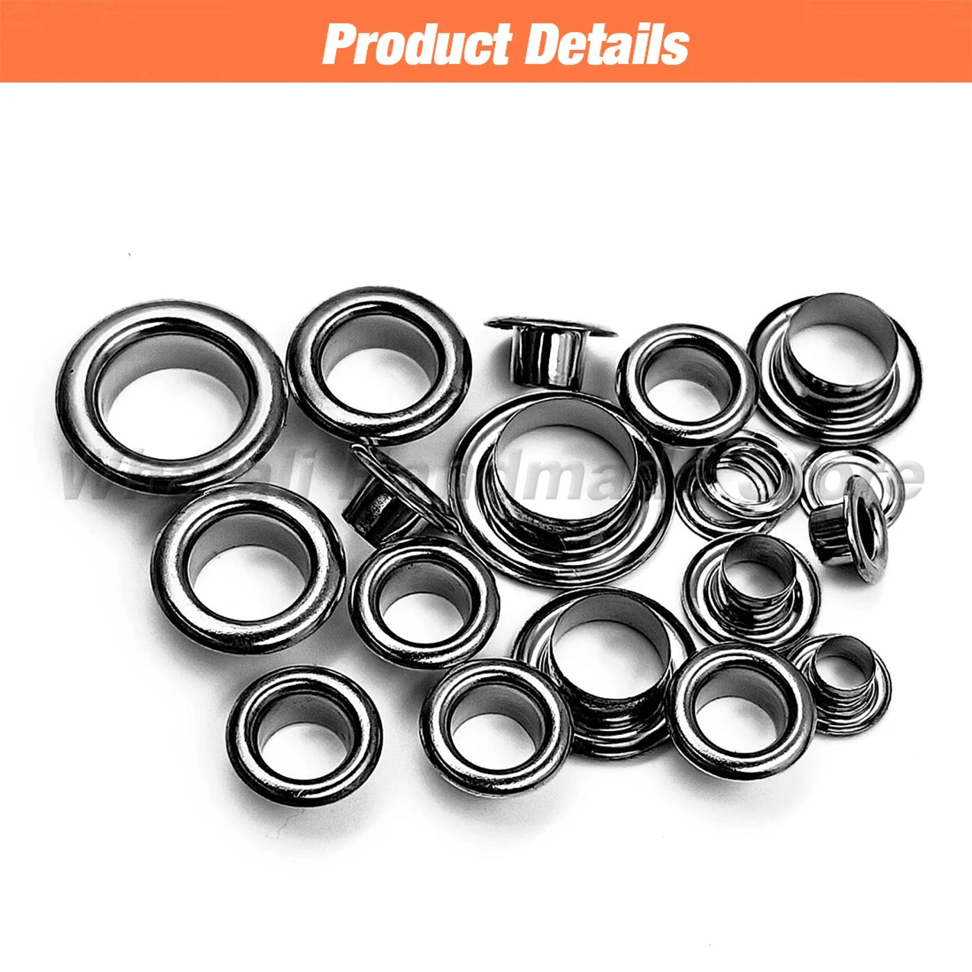 Description Picture 6 of item100set Gunblack Color Metal Eyelet Grommets With Eyelet Punch Die Tool Set For Leathercraft Clothing Shoes Belt Bag Accessories