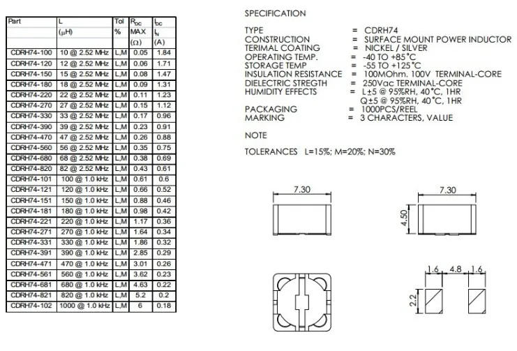 Description Picture 2 of item10PCS Inductor CD74R Power Inductance SMD 7*7*4MM 2.2UH 3.3UH 4.7UH 6.8UH 10UH 15UH 22UH 33UH 47UH 68UH 100UH 150UH 330UH 470UH