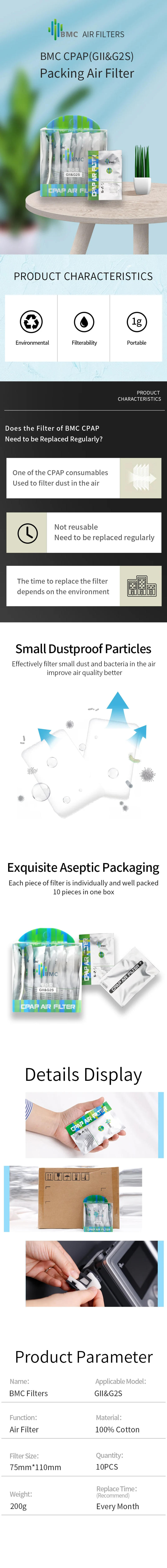 Description Picture 4 of itemBMC Original Air Filter Sponge CPAP Accessories Dust Filter For GII/G2S Series CPAP BiPAP Machine Sterile Independent Packaging