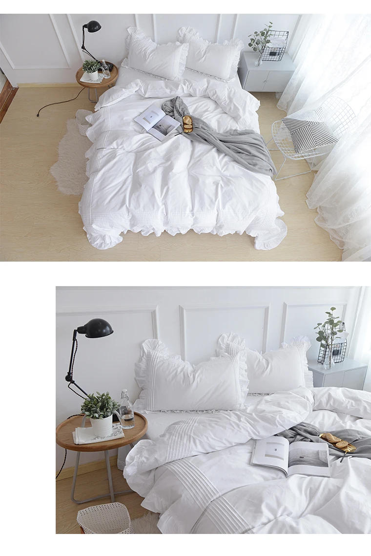 Description Picture 3 of itemWhite Flat Sheet Thickened 100% Cotton Bedding Sheets queen Lotus Leaf Flat Bed Sheet Duvet cover or pillowcases quilt case