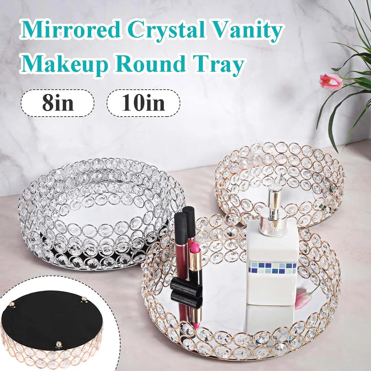 Description Picture 4 of itemCrystal Makeup Tray Storage Baskets Box Home Organizer for Necklace Dessert Plate Tray Decorative Vanity Jewelry Serving Tray