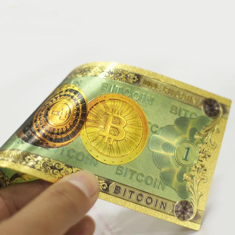 Description Picture 4 of item1pc Colorful Gold Plated banknot ONE Hundred BITCOIN plastic Money Bit Coin BTC Fake Money Souvenir Home Decoration