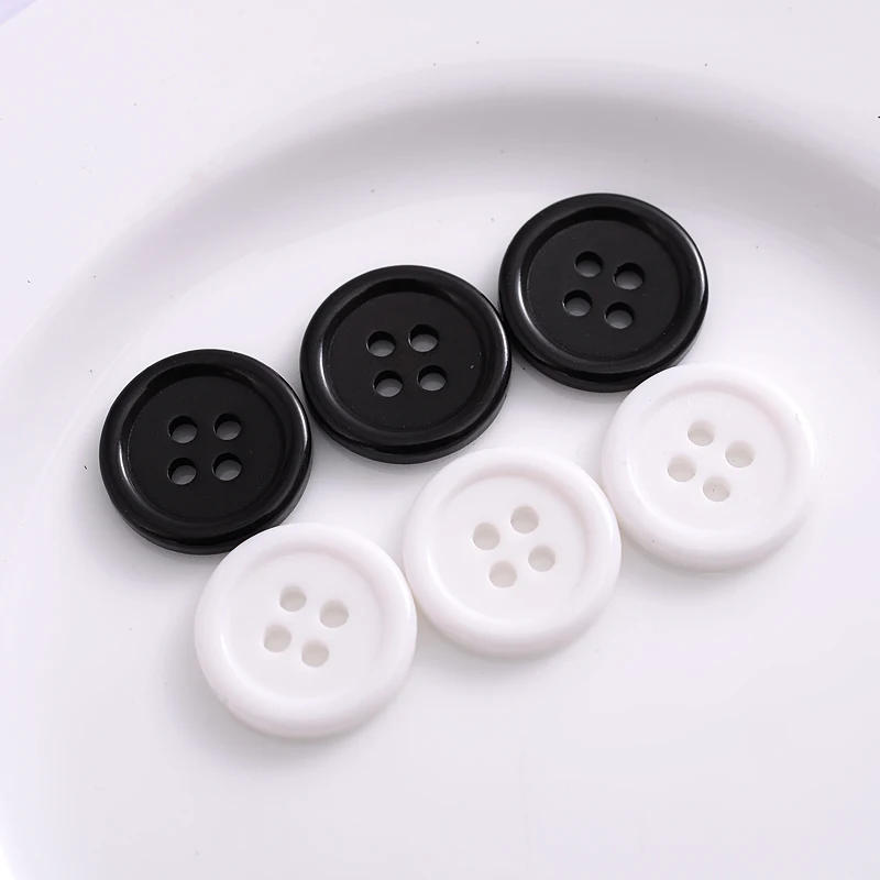 Description Picture 6 of item24L(15mm)  50Pcs Black/White Resin Buttons Round 4 Holes Solid Color Buttons For Clothes Shirt DIY Bottons Apparrel Accessories
