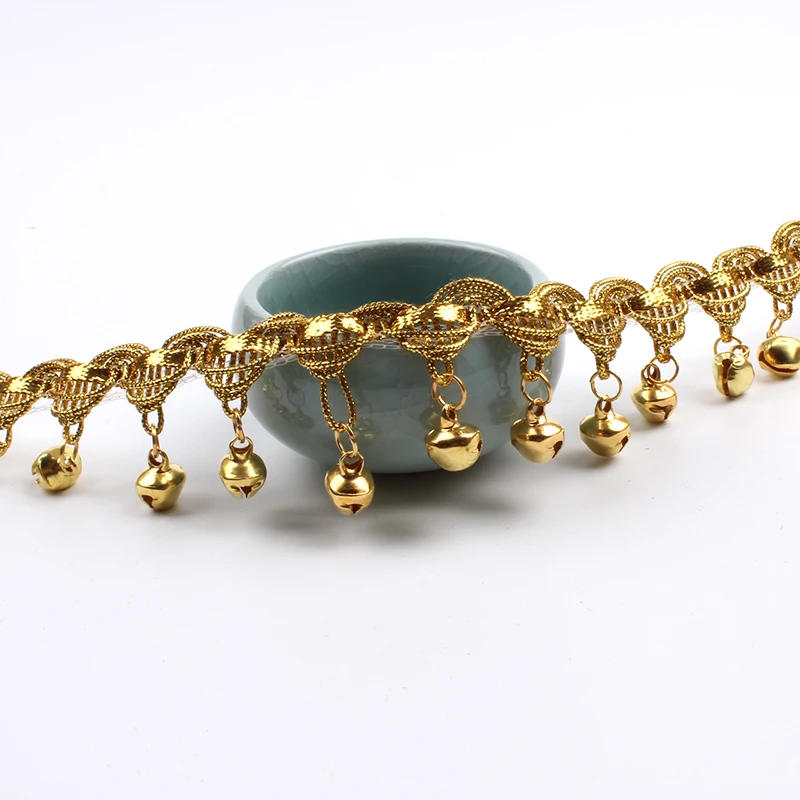 Description Picture 4 of item1yard 30mm Gold Bells Fringe Tassel Ribbon For Latin Dance Dress Stage Performance Suits DIY Sewing Lace Fabric Accessories